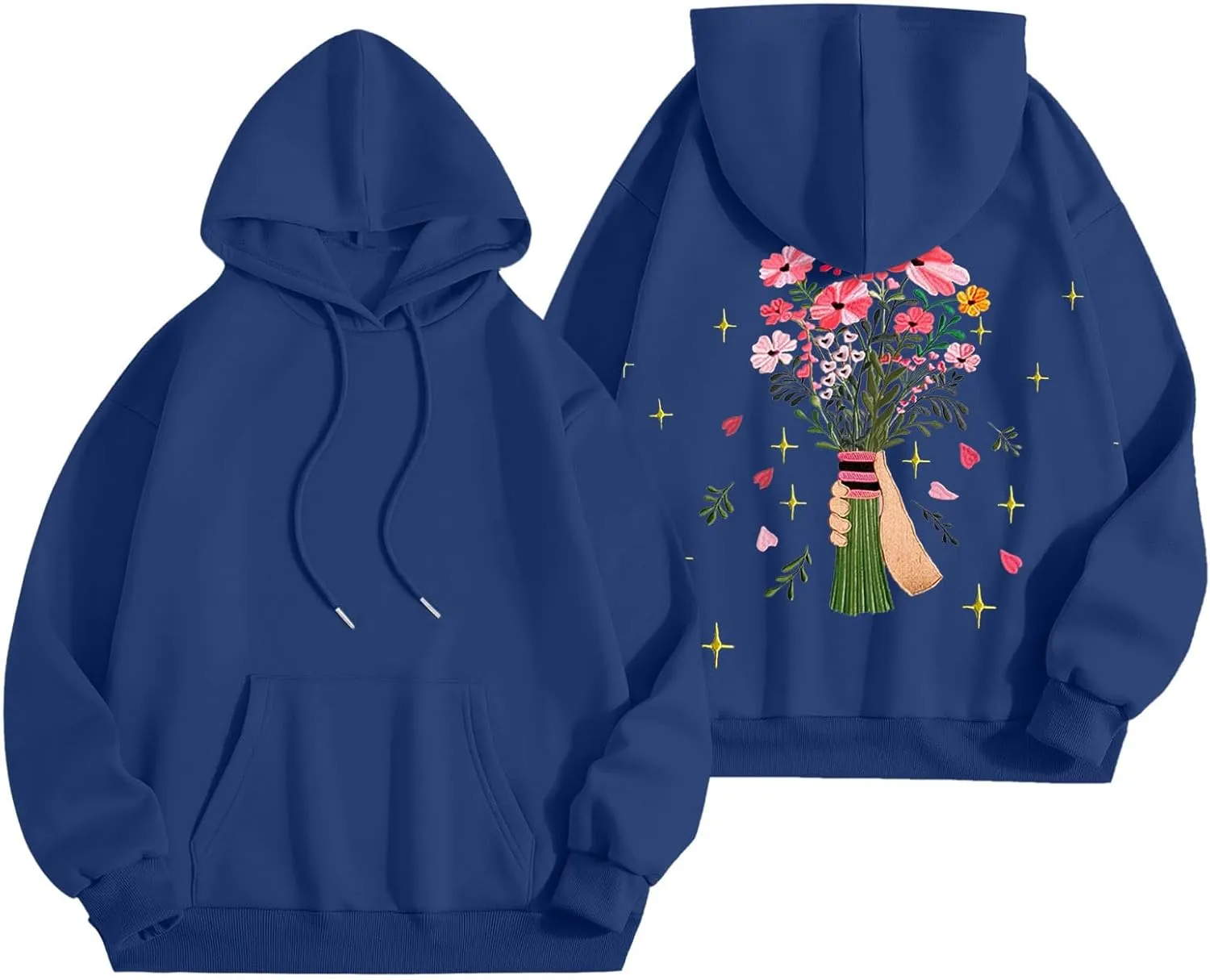 Floral Graphic Hoodies Womens Coquette Oversized Sweatshirts for Teen Girls Y2k Hoodies Cute Fleece Pullover Sweater
