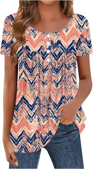 Floral Tops for Women 2025 Short Sleeve Boho Summer Tshirt Dressy Casual Trendy Blouse Ladies Boho Hawaiian Shirts