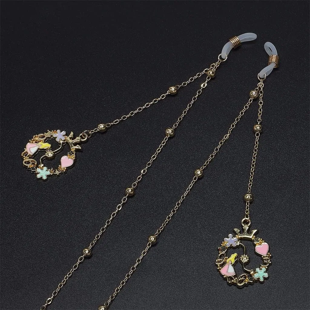 Flower Girl Gold Peach Heart Beaded Glasses Chain Metal Chain Glasses Chain