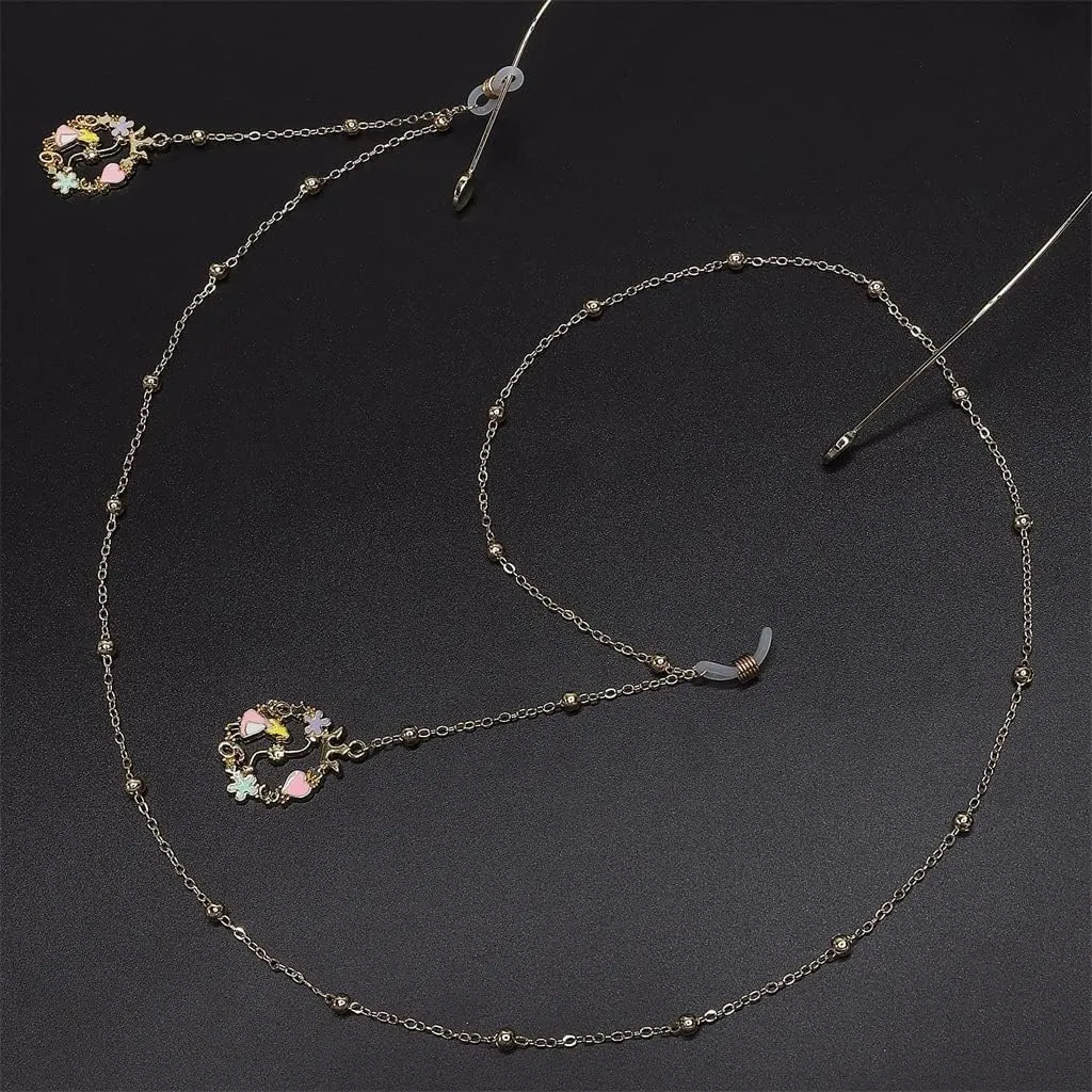 Flower Girl Gold Peach Heart Beaded Glasses Chain Metal Chain Glasses Chain