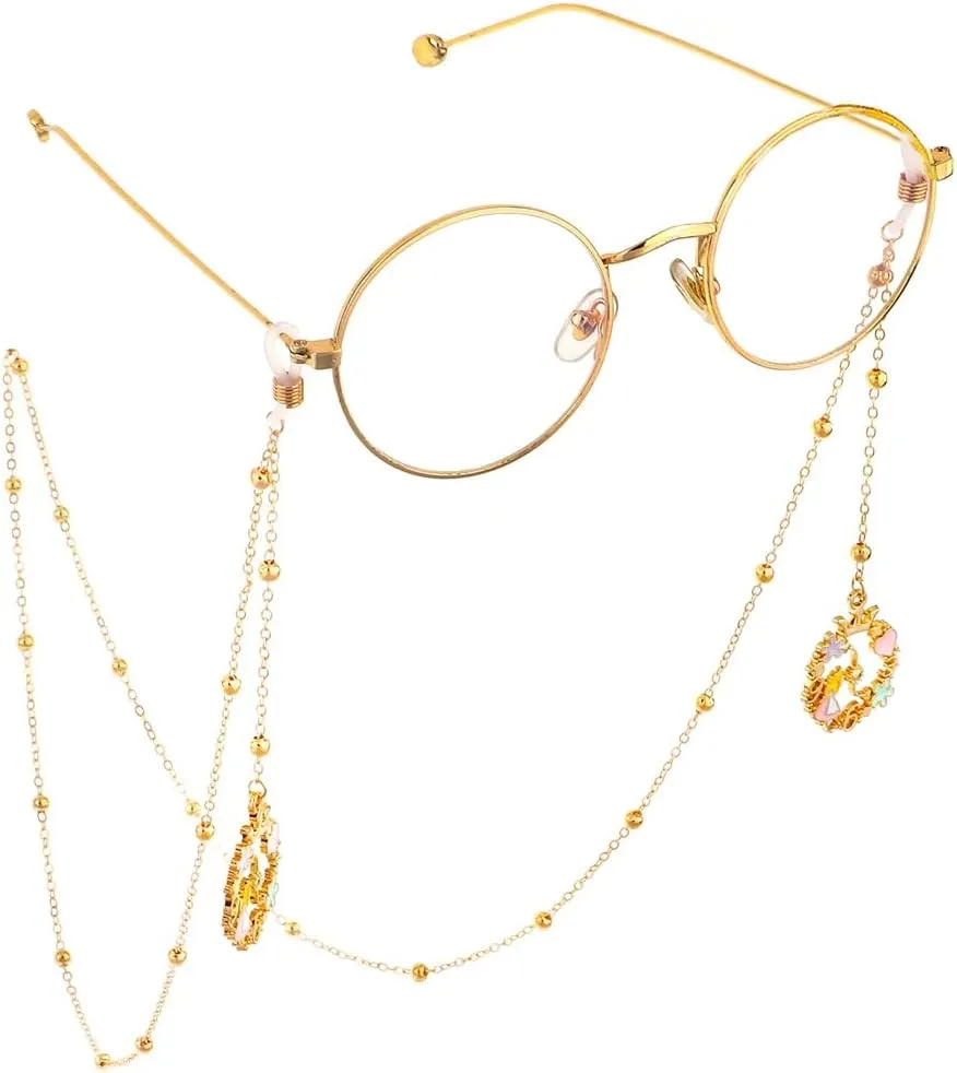 Flower Girl Gold Peach Heart Beaded Glasses Chain Metal Chain Glasses Chain