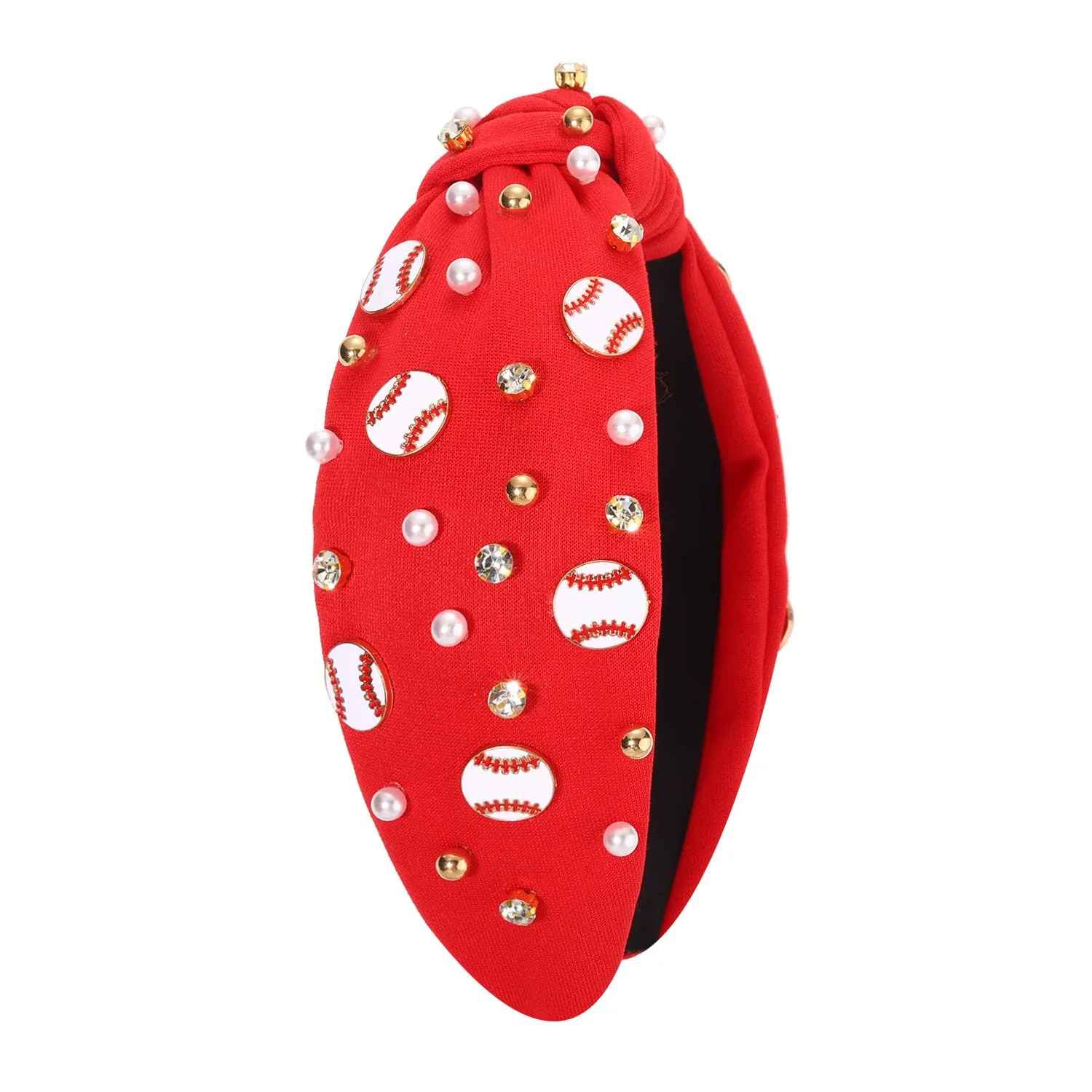 Football Headband for Women - Mom Accessories, Enamel Charm Jeweled Rhinestone Knotted Sport Game Day Headband (Red 1)