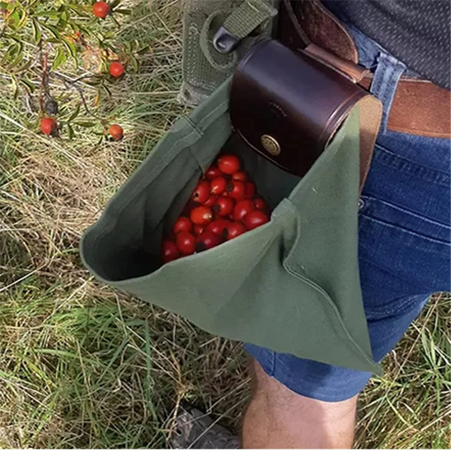Foraging Bag Waxed Canvas Collapsible, Waxed Canvas Mushroom Foraging Pouch