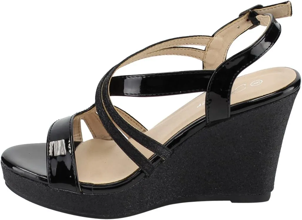 Forever FQ22 Women's Glitter Strappy Wrapped Wedge Heel Platform Sandals