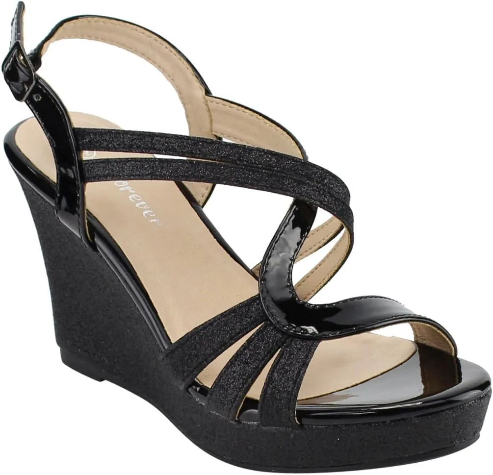 Forever FQ22 Women's Glitter Strappy Wrapped Wedge Heel Platform Sandals