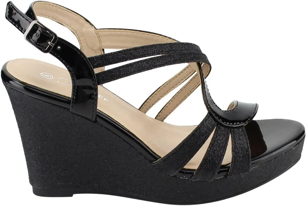 Forever FQ22 Women's Glitter Strappy Wrapped Wedge Heel Platform Sandals