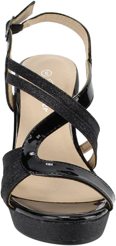 Forever FQ22 Women's Glitter Strappy Wrapped Wedge Heel Platform Sandals