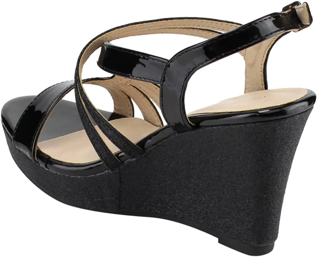 Forever FQ22 Women's Glitter Strappy Wrapped Wedge Heel Platform Sandals