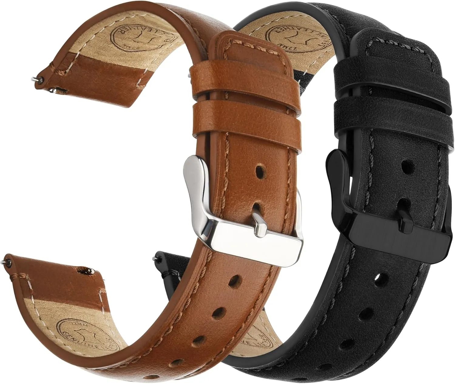 Fullmosa 20mm 22mm Leather Watch Bands Quick Release Watch Strap for Men Women, 2 Pack Soft Replacement Strap Wristband with Stainless Steel Buckle