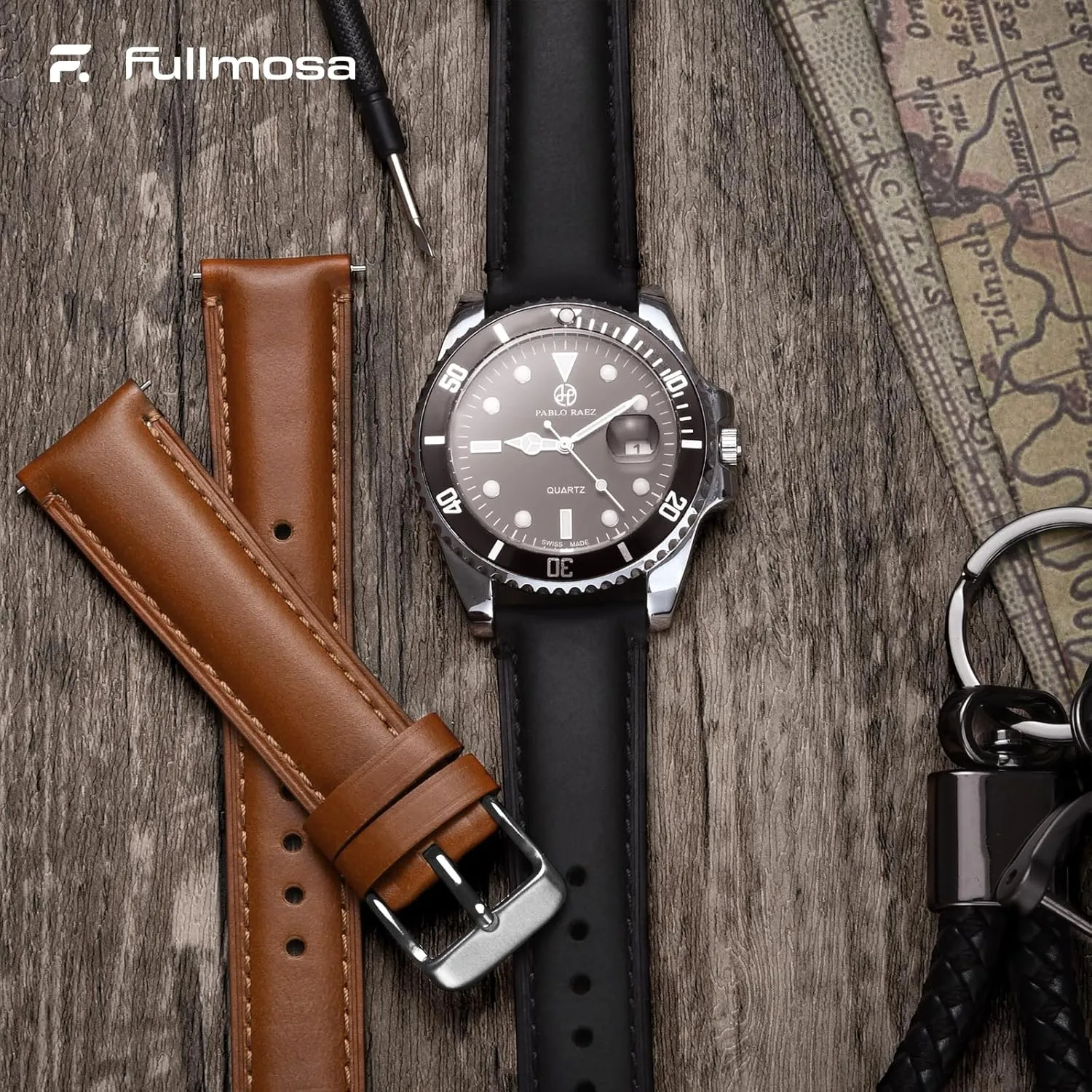 Fullmosa 20mm 22mm Leather Watch Bands Quick Release Watch Strap for Men Women, 2 Pack Soft Replacement Strap Wristband with Stainless Steel Buckle