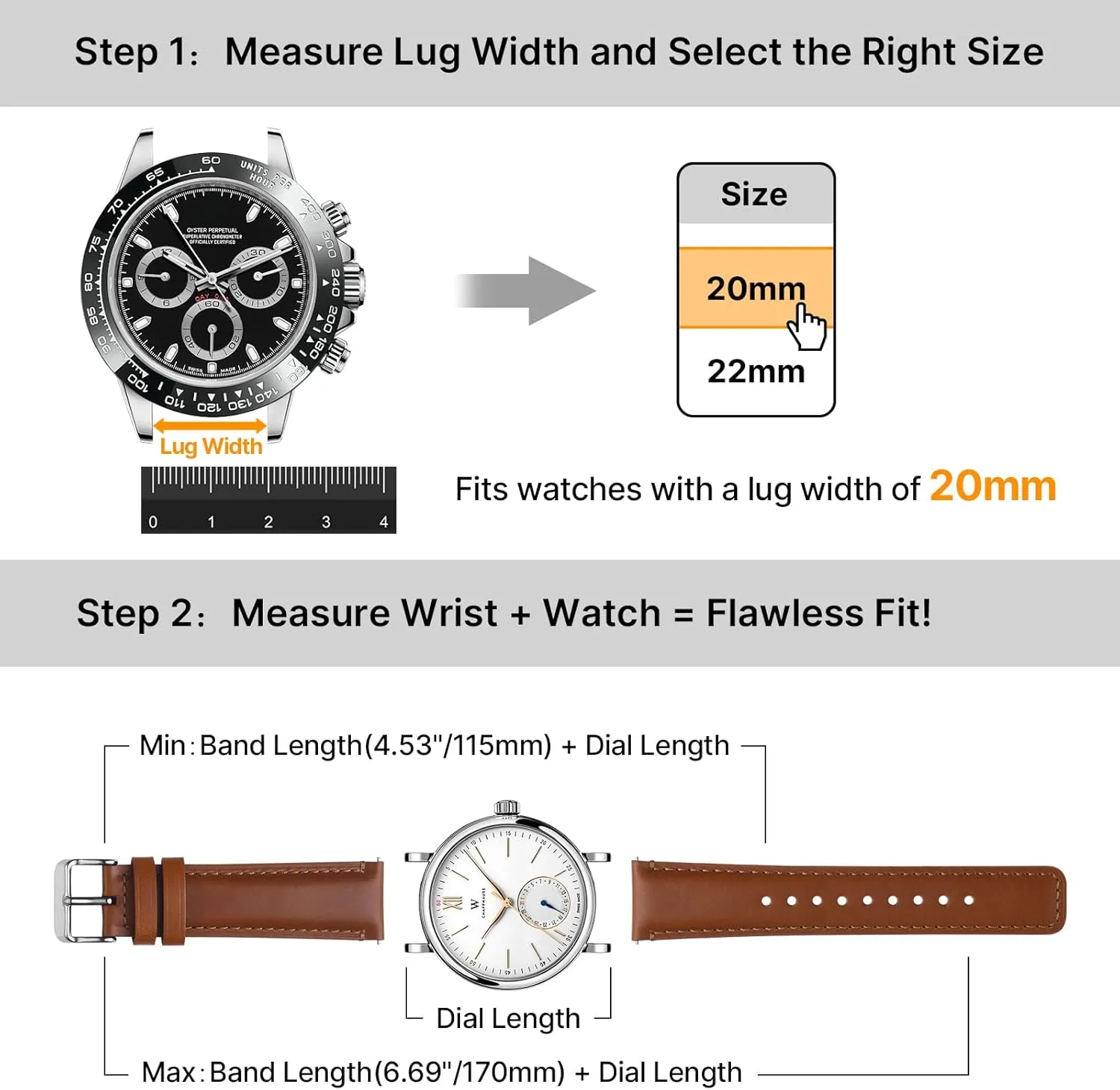 Fullmosa 20mm 22mm Leather Watch Bands Quick Release Watch Strap for Men Women, 2 Pack Soft Replacement Strap Wristband with Stainless Steel Buckle
