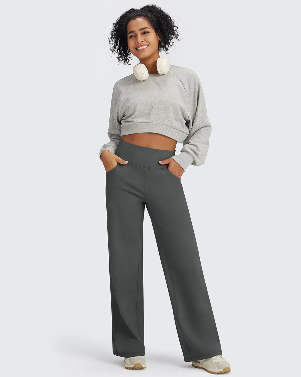 G4Free Fleece Lined Pants Women Wide Leg Yoga Pants with Pockets Casual High Waisted Sweatpants 29"/31"/33"