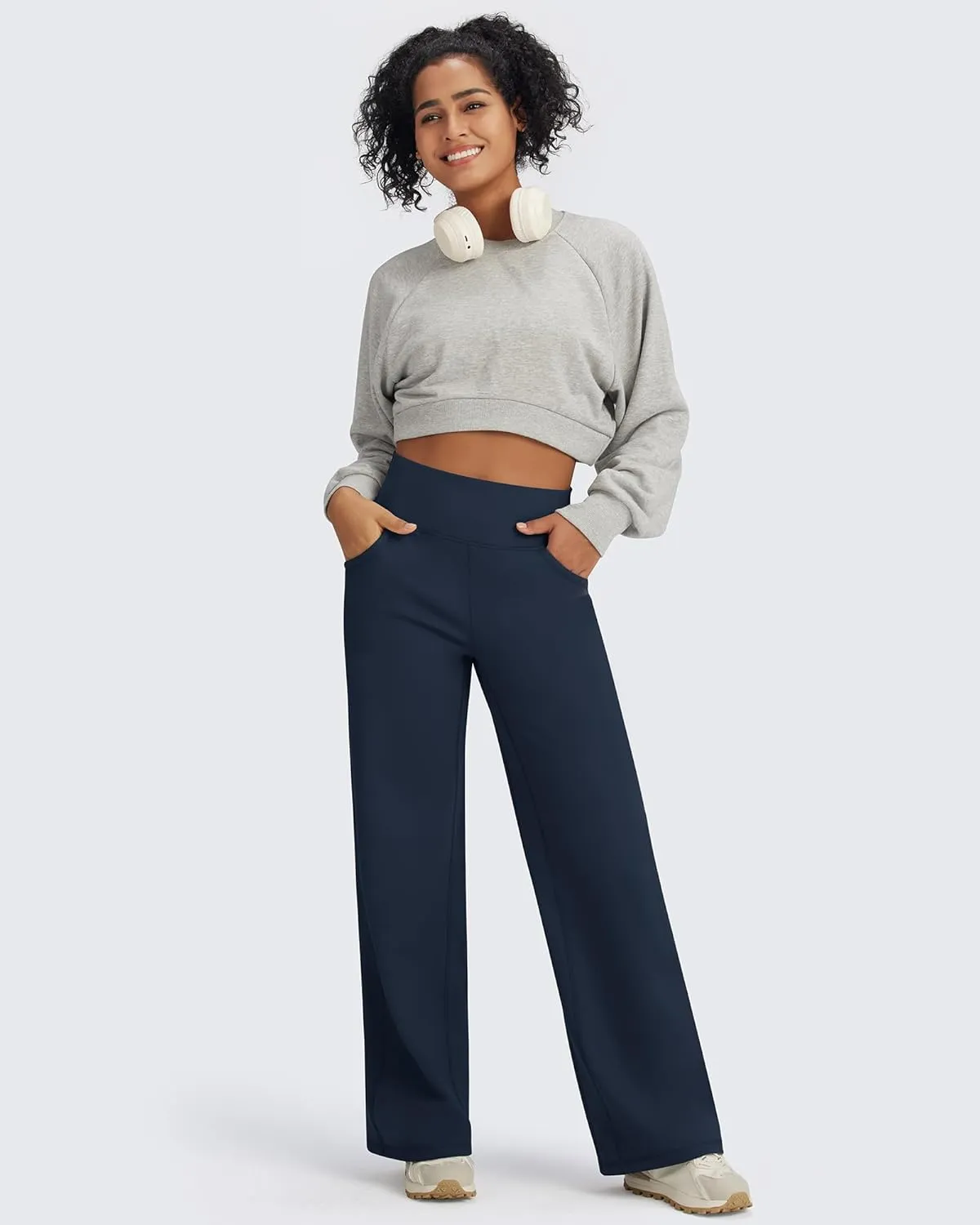G4Free Fleece Lined Pants Women Wide Leg Yoga Pants with Pockets Casual High Waisted Sweatpants 29"/31"/33"