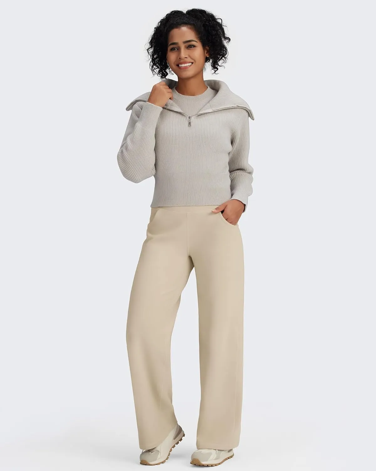 G4Free Fleece Lined Pants Women Wide Leg Yoga Pants with Pockets Casual High Waisted Sweatpants 29"/31"/33"