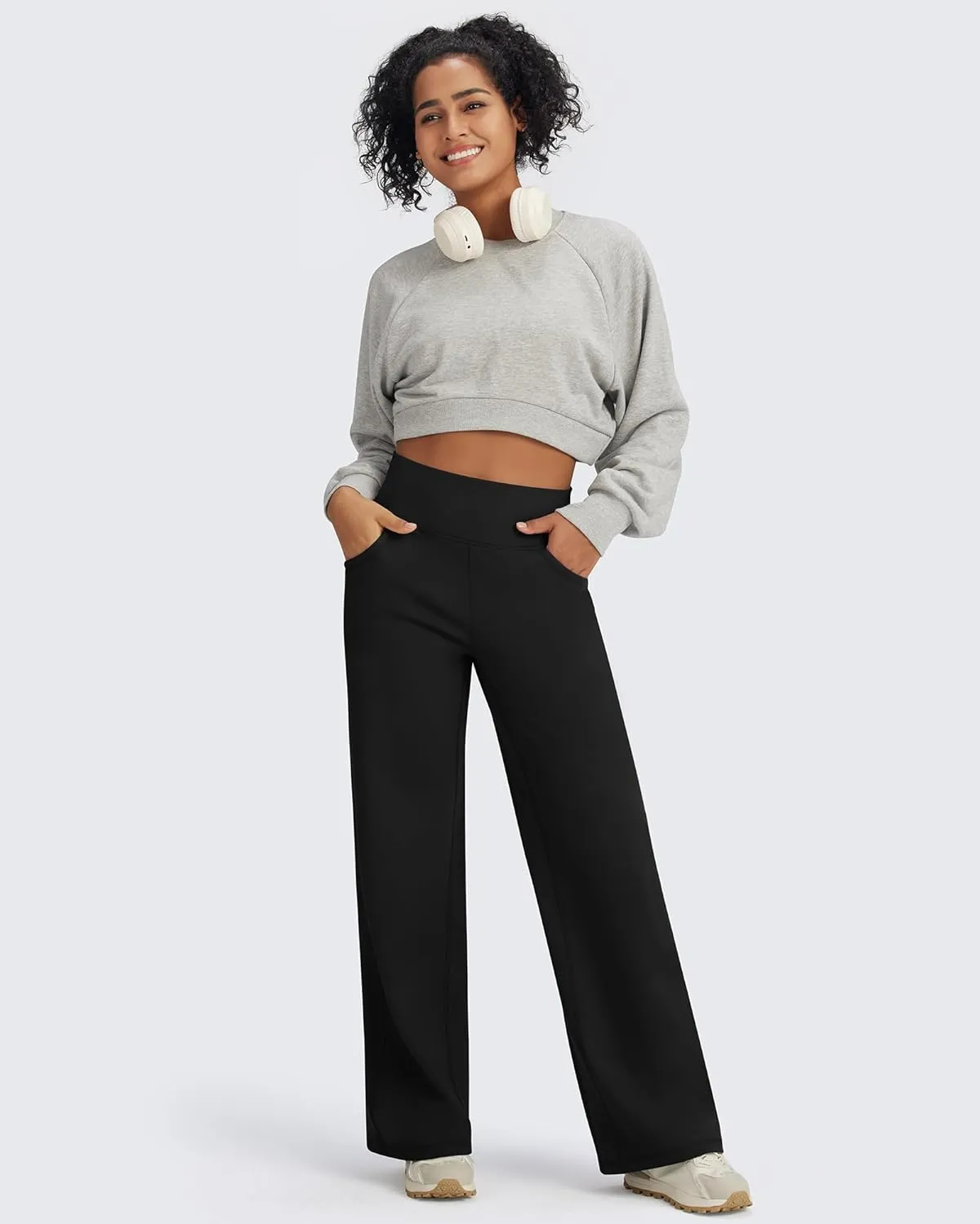 G4Free Fleece Lined Pants Women Wide Leg Yoga Pants with Pockets Casual High Waisted Sweatpants 29"/31"/33"