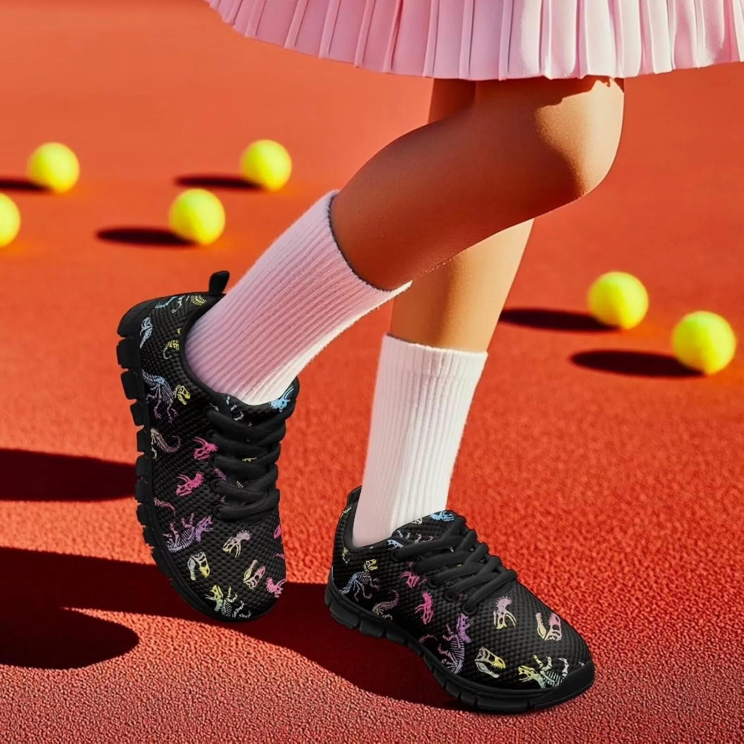 Girls Running Shoes Lightweight Athletic Sports Shoes Kids Non-Slip Lace-up Sneakers Breathable for Tennis Walking