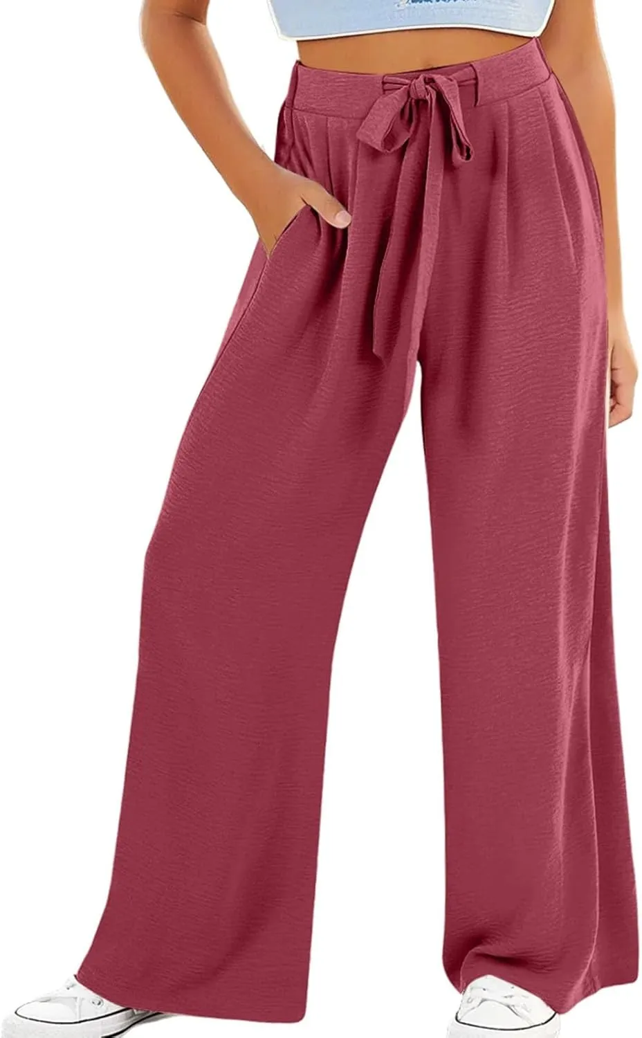 Girls Wide Leg Palazzo Pants High Waist Flowy Casual Baggy Trousers Summer Kids Boho Loose Lounge Pant with Pockets