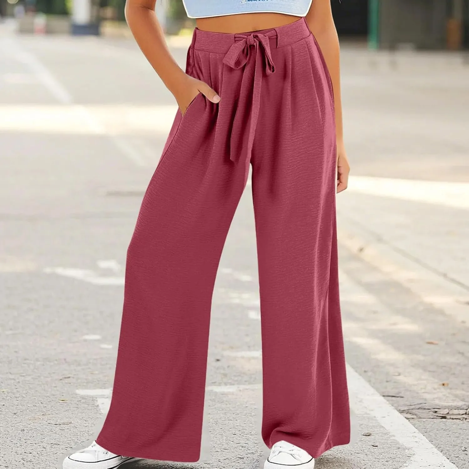 Girls Wide Leg Palazzo Pants High Waist Flowy Casual Baggy Trousers Summer Kids Boho Loose Lounge Pant with Pockets