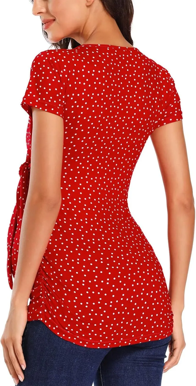 Glampunch Women's Maternity Shirts Short & Long Sleeve Tie Front Wrap Maternity Tops