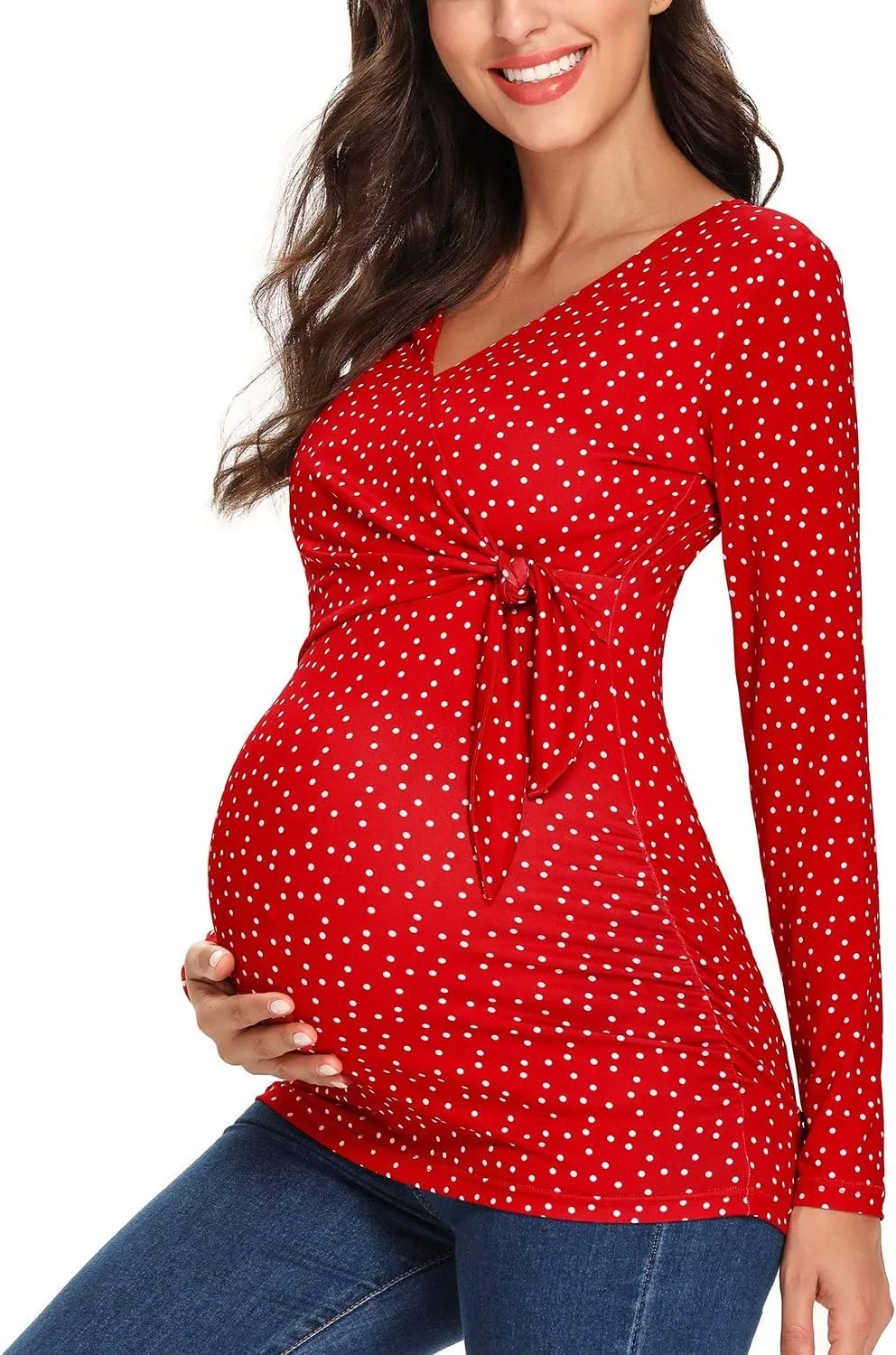 Glampunch Women's Maternity Shirts Short & Long Sleeve Tie Front Wrap Maternity Tops
