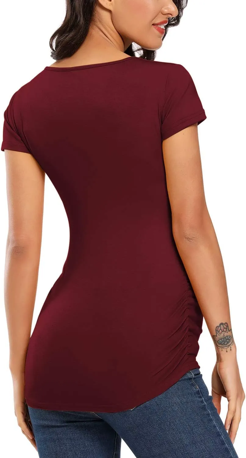 Glampunch Women's Maternity Shirts Short & Long Sleeve Tie Front Wrap Maternity Tops