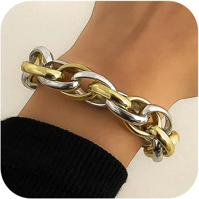 Gold Bracelets for Women Gold Silver Chunky Chain Bangle Thick Large Link Chain Bracelets Hiphop Rock Punk Statement Jewelry Gifts