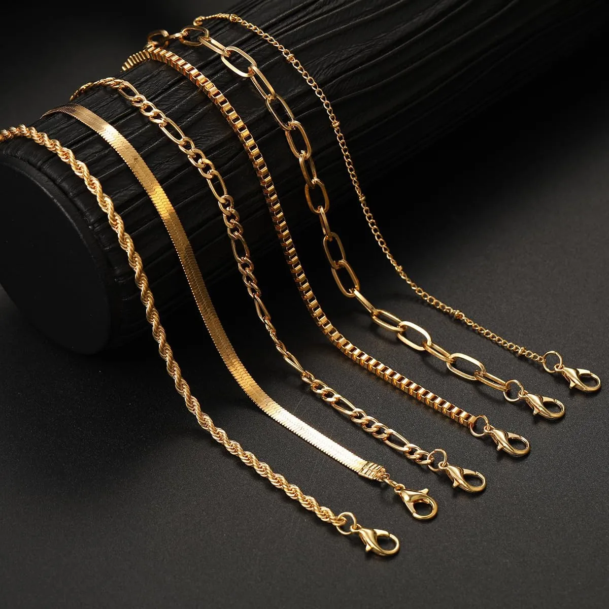 Gold Bracelets Stack for Women14k Gold Plated Link Bracelets Charm Trendy Dainty Beaded Stackable Layered Cuff Chain Bracelet for Women Jewelry Gifts Accessories Waterproof