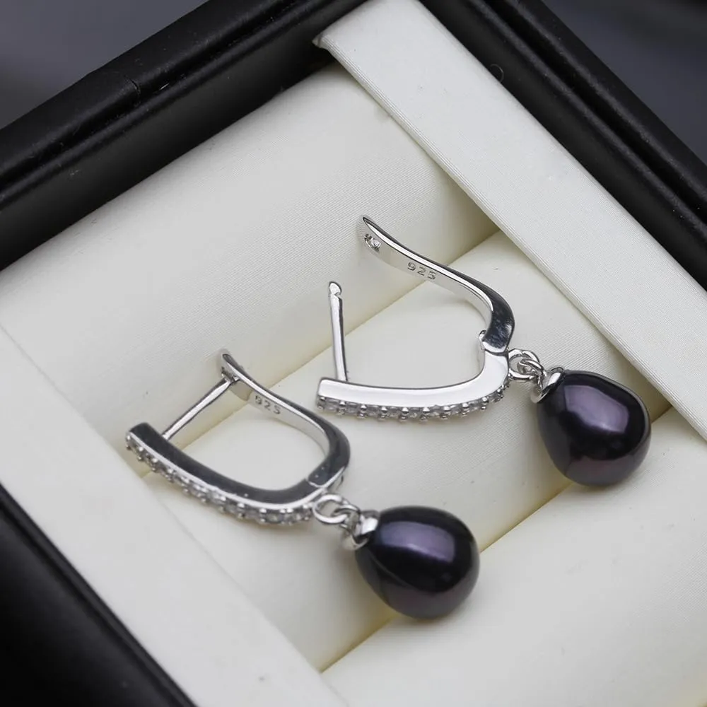 Grey Black Freshwater Dangling Pearl Earrings for Women,Real 925 Silver Drop Pearl Earrings Mother's Gift