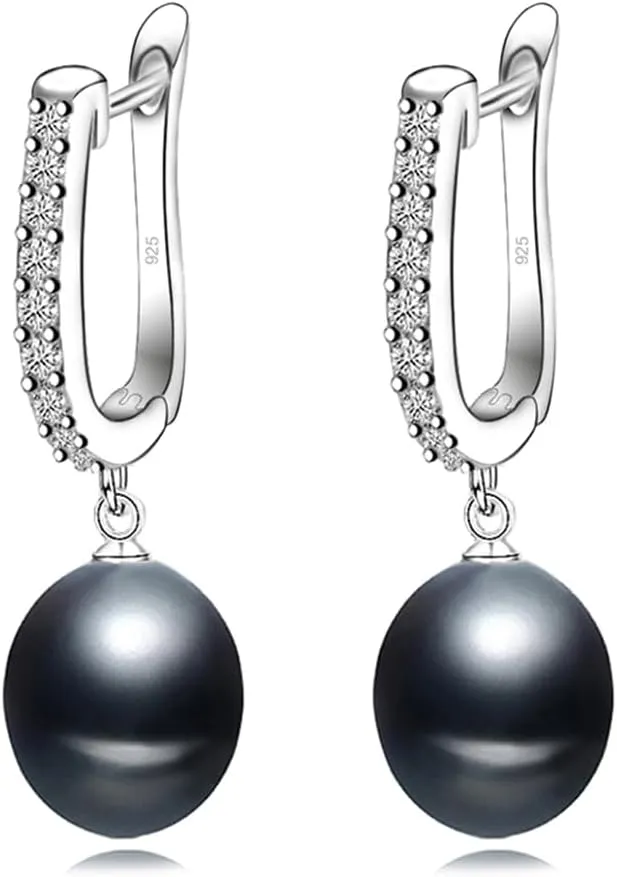 Grey Black Freshwater Dangling Pearl Earrings for Women,Real 925 Silver Drop Pearl Earrings Mother's Gift