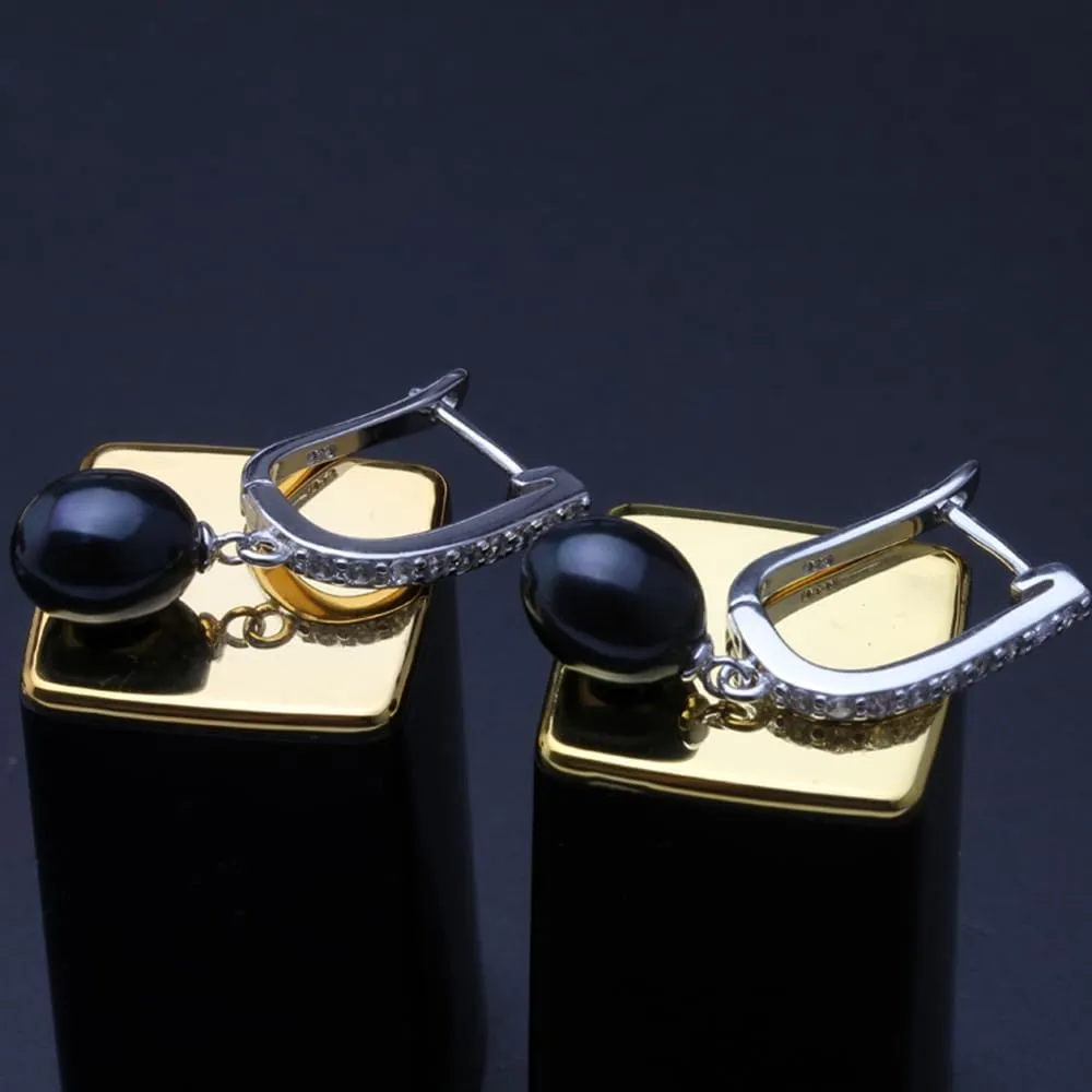 Grey Black Freshwater Dangling Pearl Earrings for Women,Real 925 Silver Drop Pearl Earrings Mother's Gift