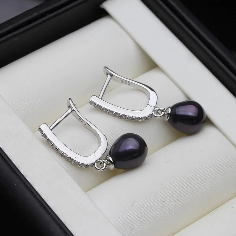 Grey Black Freshwater Dangling Pearl Earrings for Women,Real 925 Silver Drop Pearl Earrings Mother's Gift