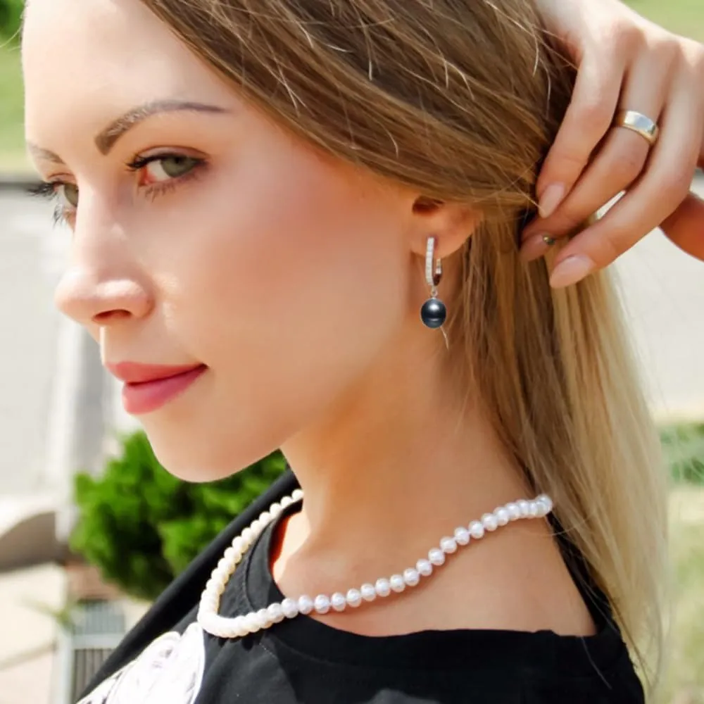 Grey Black Freshwater Dangling Pearl Earrings for Women,Real 925 Silver Drop Pearl Earrings Mother's Gift