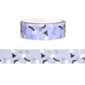 Halloween Confetti Glitter Periwinkle Mist washi (15mm   silver holographic bubble foil)