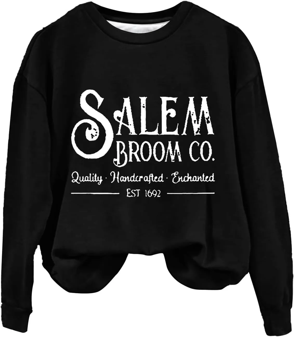 Halloween Sweatshirts for Women 2024 1692 Salem Broom Co Sweatshirt Graphic Crewneck Long Sleeve Hoodies Fall Outfits