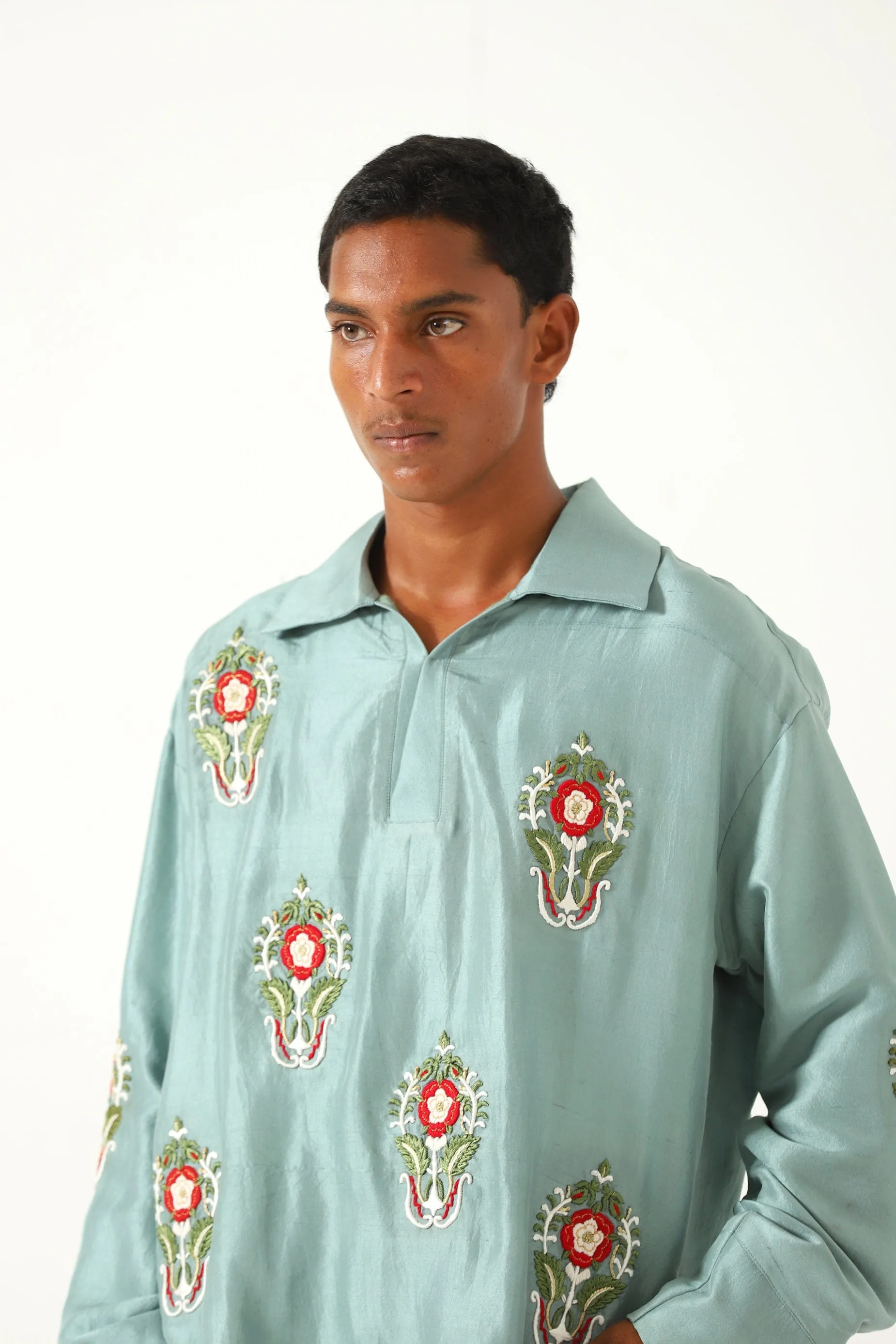 HAND EMBROIDERED TASSELS SILK SHIRT