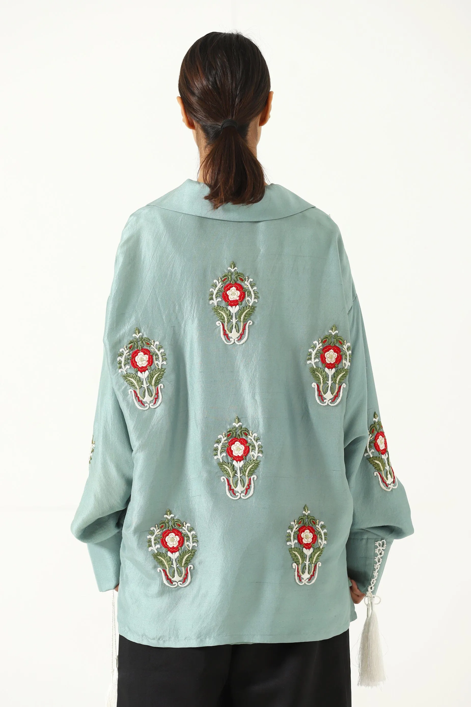 HAND EMBROIDERED TASSELS SILK SHIRT