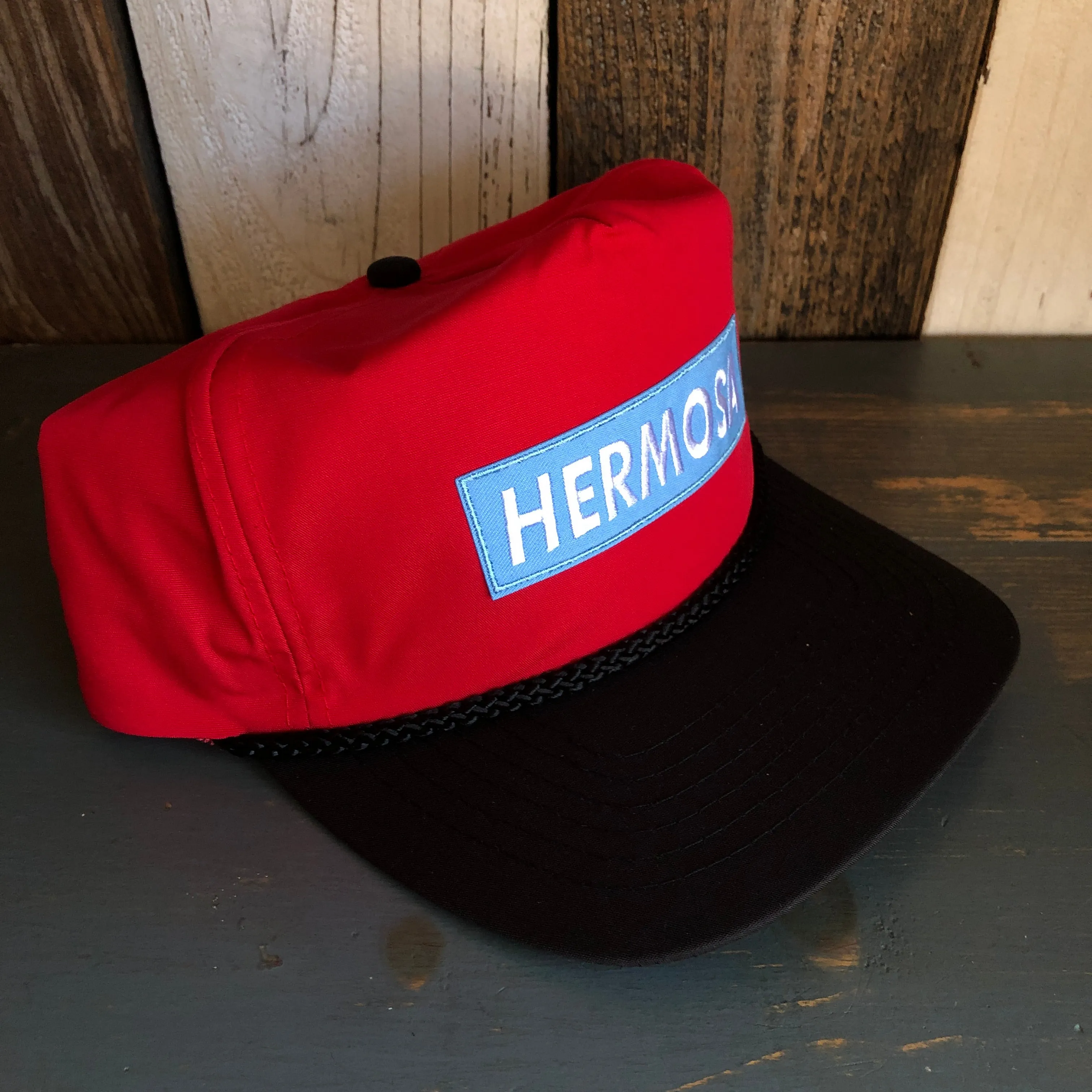 Hermosa Beach BLUE SUPREME HERMOSA 5 Panel High Crown Baseball Cap - Black/Red