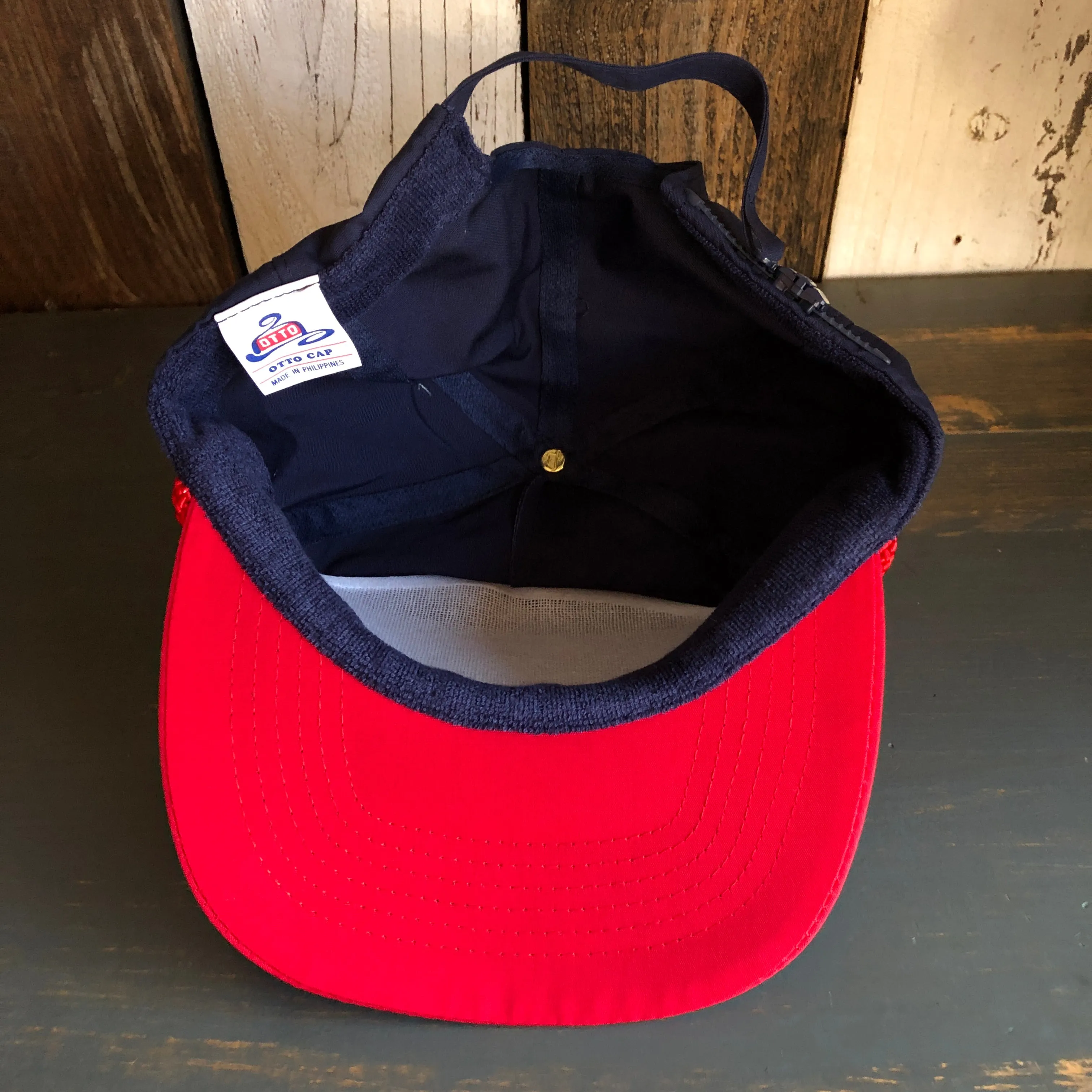 Hermosa Beach BLUE SUPREME HERMOSA 5 Panel High Crown Baseball Cap - Navy Blue/Red