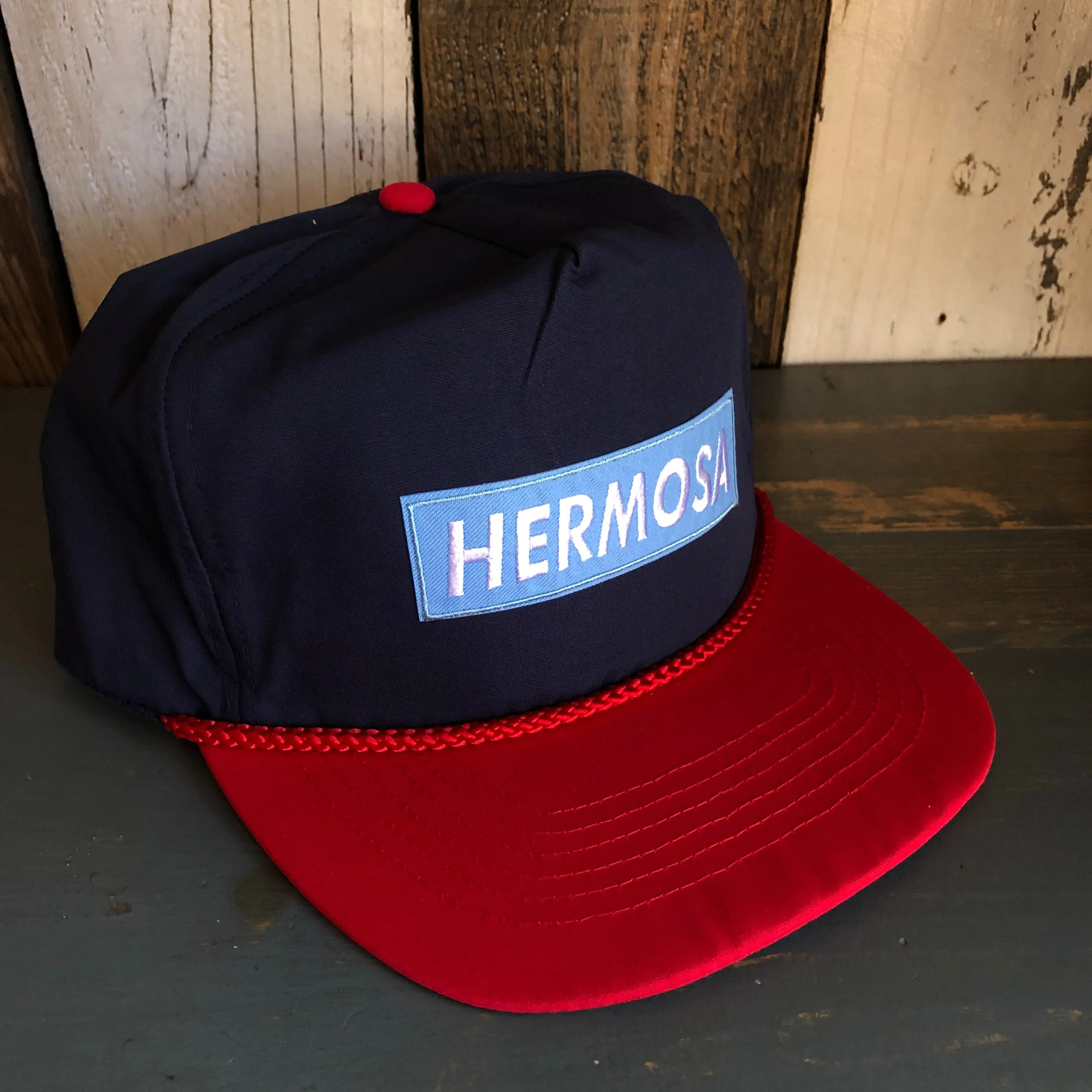 Hermosa Beach BLUE SUPREME HERMOSA 5 Panel High Crown Baseball Cap - Navy Blue/Red