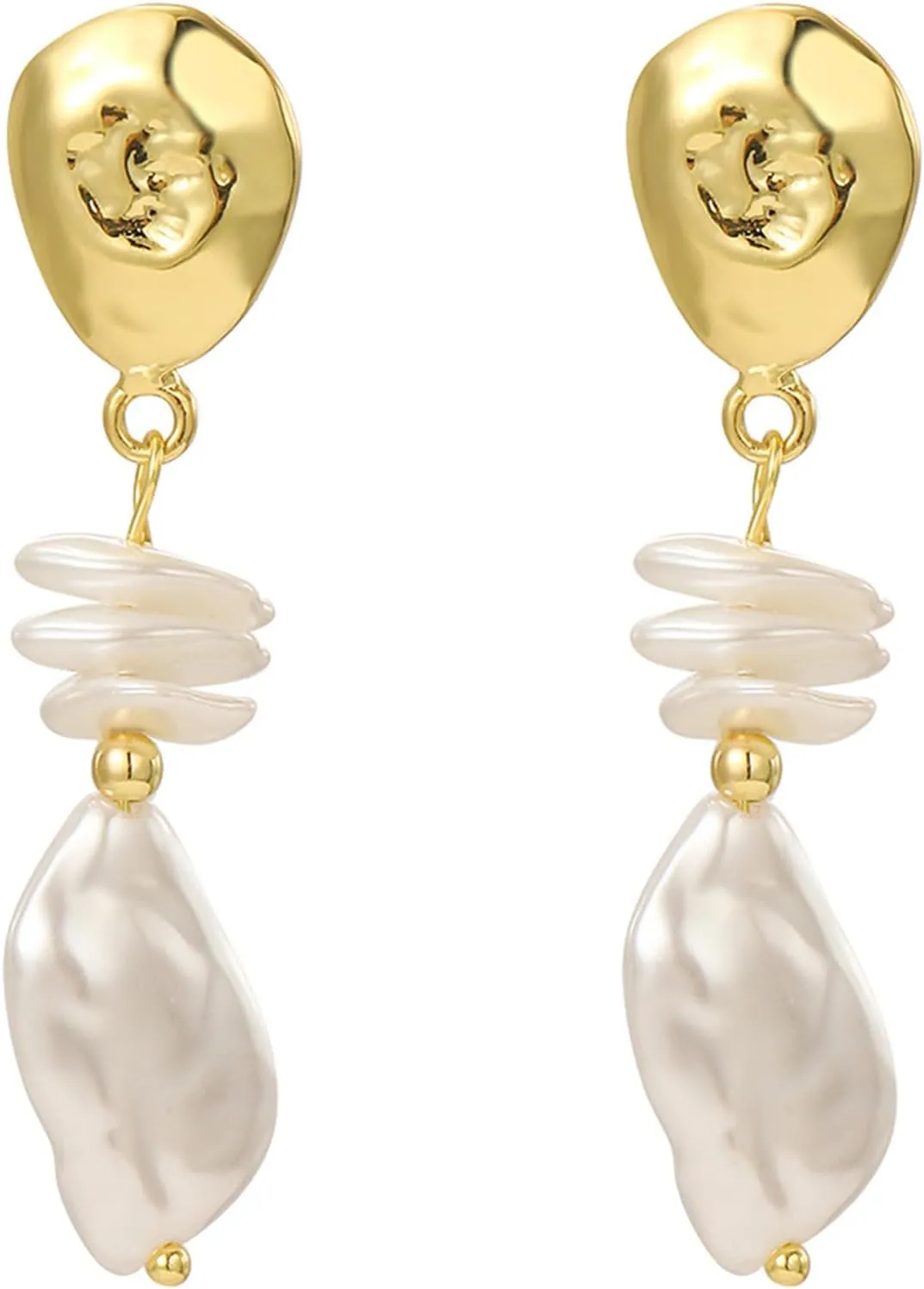 HETICA Gold Pearl Drop Dangle Earrings for Women, Baroque White Big Pearl Drop Earrings Engaged Wedding Bridesmaid Hanging Jewelry Gifts for Women