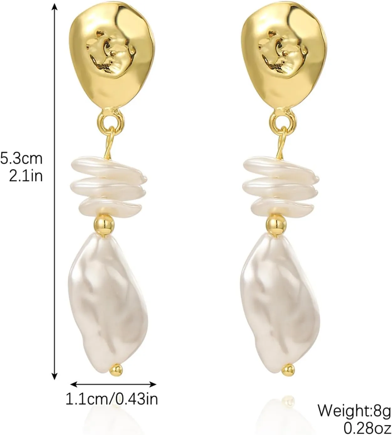 HETICA Gold Pearl Drop Dangle Earrings for Women, Baroque White Big Pearl Drop Earrings Engaged Wedding Bridesmaid Hanging Jewelry Gifts for Women