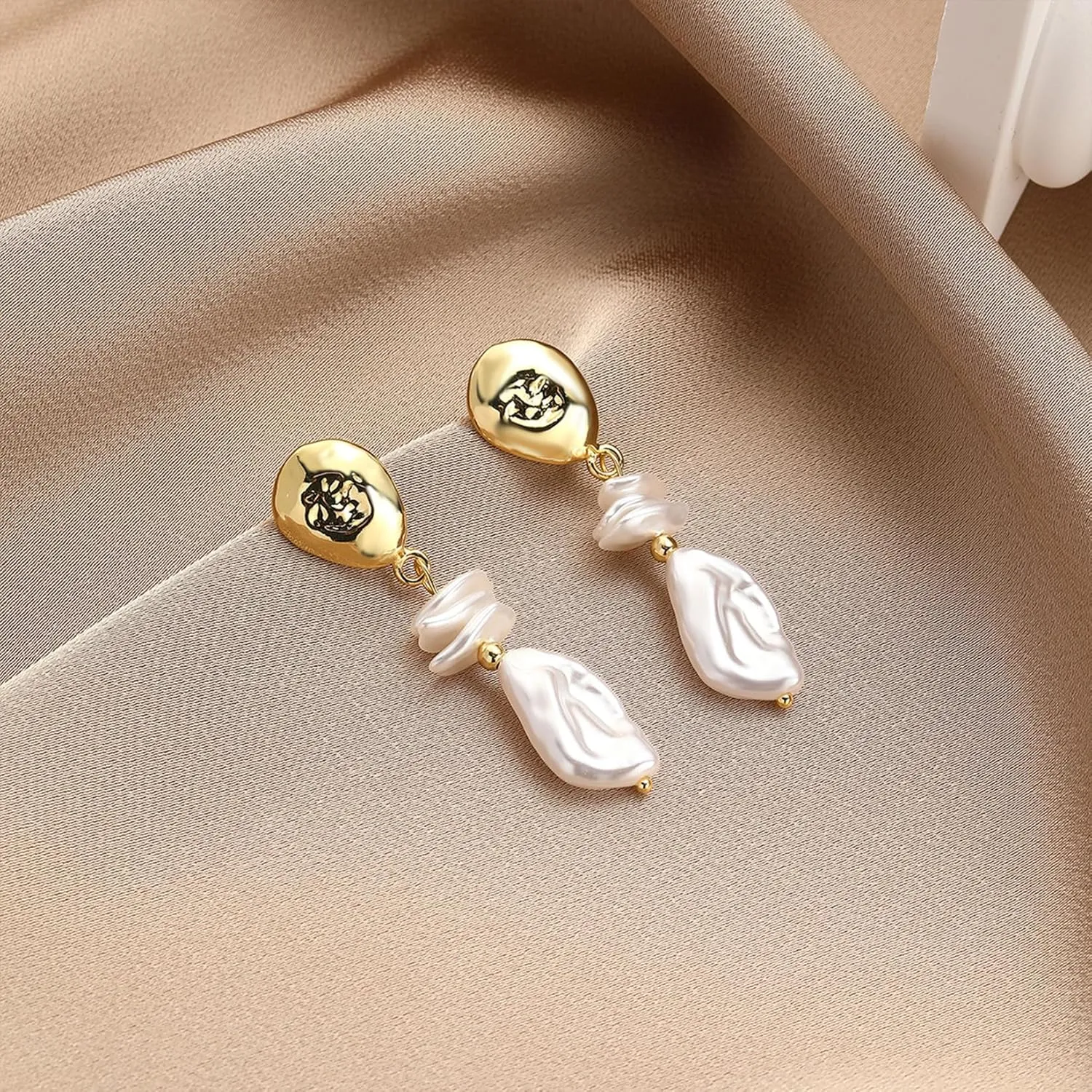 HETICA Gold Pearl Drop Dangle Earrings for Women, Baroque White Big Pearl Drop Earrings Engaged Wedding Bridesmaid Hanging Jewelry Gifts for Women