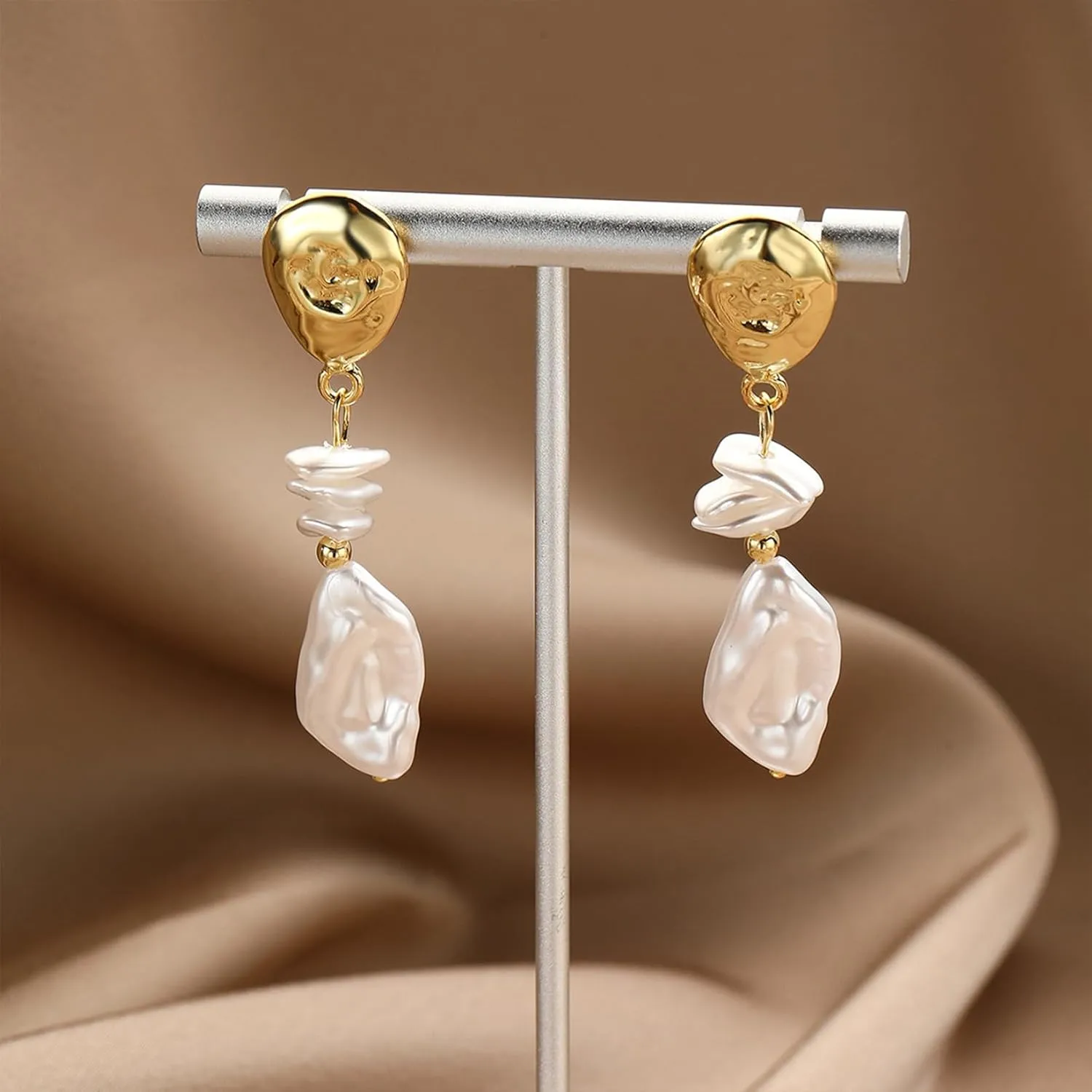 HETICA Gold Pearl Drop Dangle Earrings for Women, Baroque White Big Pearl Drop Earrings Engaged Wedding Bridesmaid Hanging Jewelry Gifts for Women