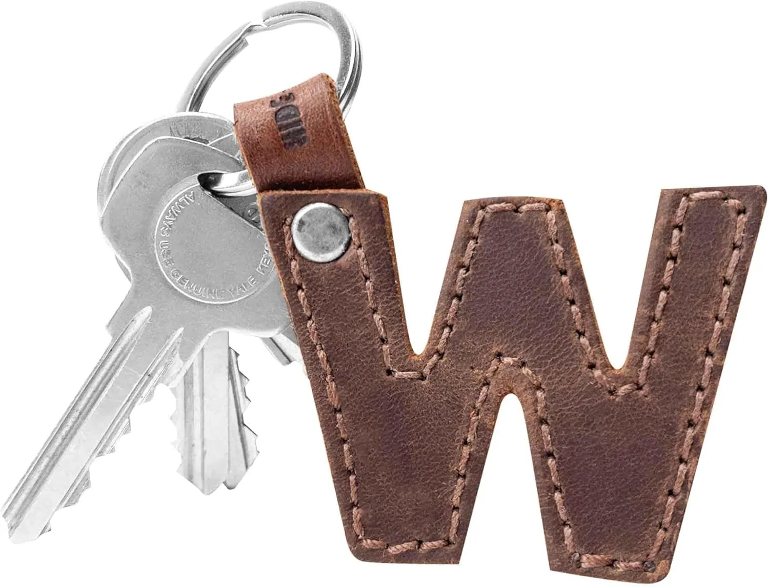 Hide & Drink Thick Leather Alphabet Letter Keychains Handmade Bourbon Brown