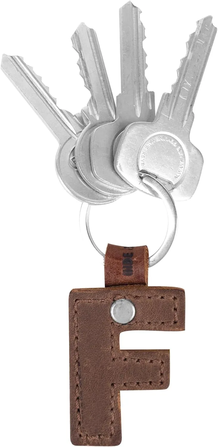 Hide & Drink Thick Leather Alphabet Letter Keychains Handmade Bourbon Brown