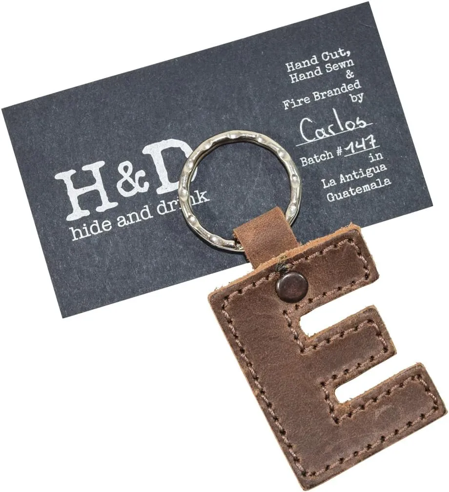 Hide & Drink Thick Leather Alphabet Letter Keychains Handmade Bourbon Brown