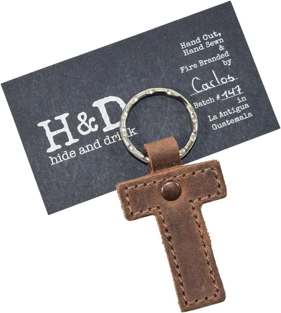 Hide & Drink Thick Leather Alphabet Letter Keychains Handmade Bourbon Brown