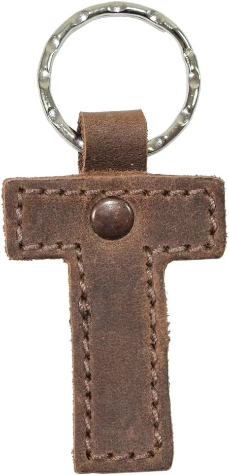Hide & Drink Thick Leather Alphabet Letter Keychains Handmade Bourbon Brown