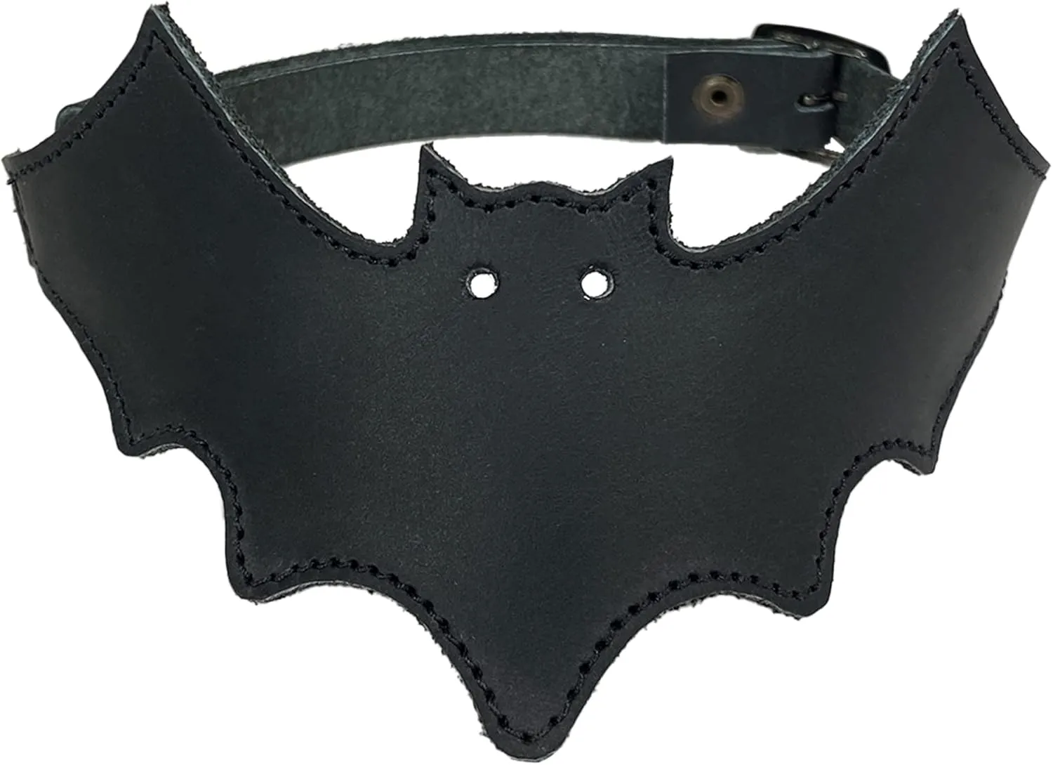 Hide & Play, Bat Choker Handmade from Full Grain Leather - Stylish Necklace, Trendy Accessory, Soft, Durable Collar - Punk Style, Adjustable - Charcoal Black