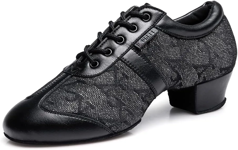 HROYL Women & Girls Lace-up Closed Toe Latin Salsa Practice Ballroom Dance Teacher Shoes